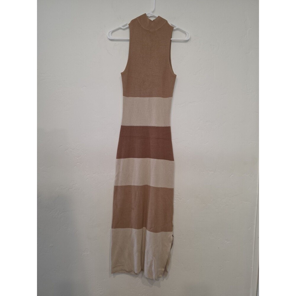 Freshman 1996 Women's Striped Knit Maxi Dress Mock Neck Sleeveless Size Small